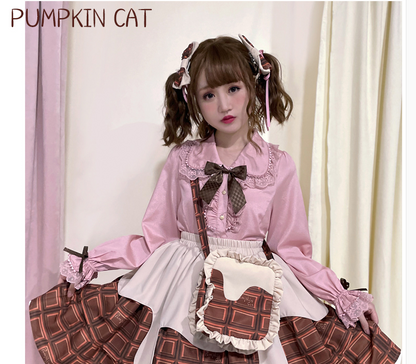 Pumpkin Cat - Chocolate Heart - Sweet Lolita Long Sleeve Blouse Multicolors