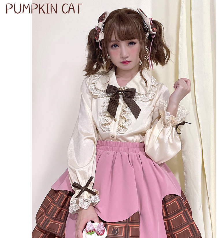 Pumpkin Cat - Chocolate Heart - Sweet Lolita Long Sleeve Blouse Multicolors