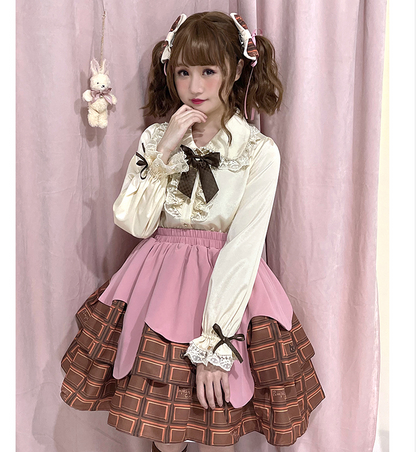 Pumpkin Cat - Chocolate Heart - Sweet Lolita Long Sleeve Blouse Multicolors
