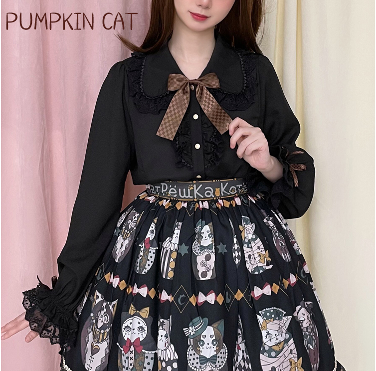 Pumpkin Cat - Chocolate Heart - Sweet Lolita Long Sleeve Blouse Multicolors