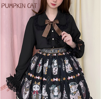 Pumpkin Cat - Chocolate Heart - Sweet Lolita Long Sleeve Blouse Multicolors