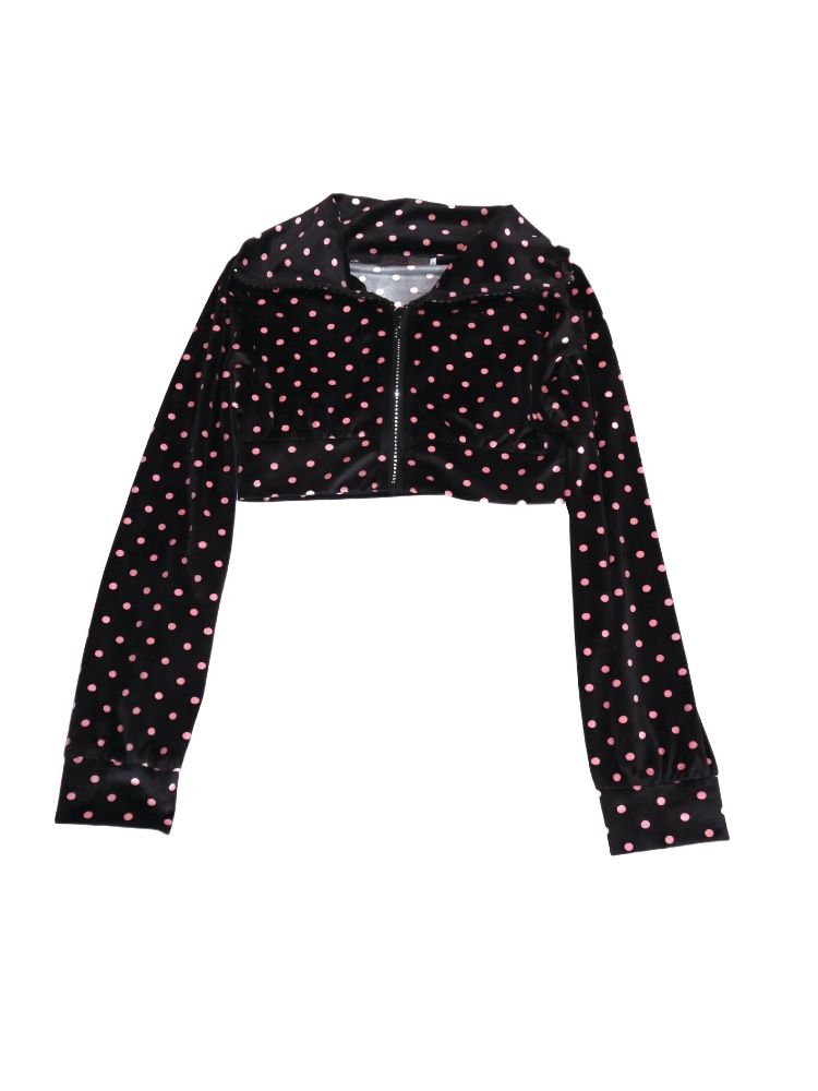 Black Rose Polka Dot Zipper Short Jacket【s0000007723】