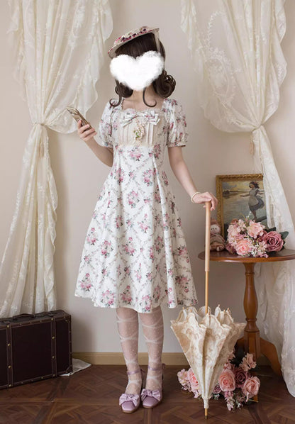 Forest Song - Pastoral Poem - Elegant Lolita OP Dress Floral Print 6-Piece Cut Lolita Dress