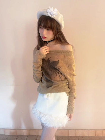 Sheer Knit Strapless Long Sleeve Top【s0000004900】