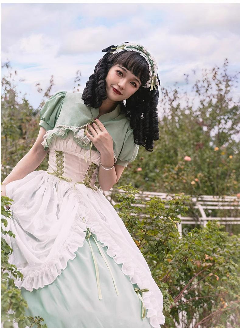 Daydream Whisper - Toting Basil - Plus Size Wedding Lolita Dress Green Bridal JSK
