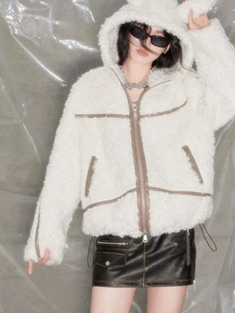 Rabbit Ears Antelope Roll Eco Fur Coat【s0000004851】