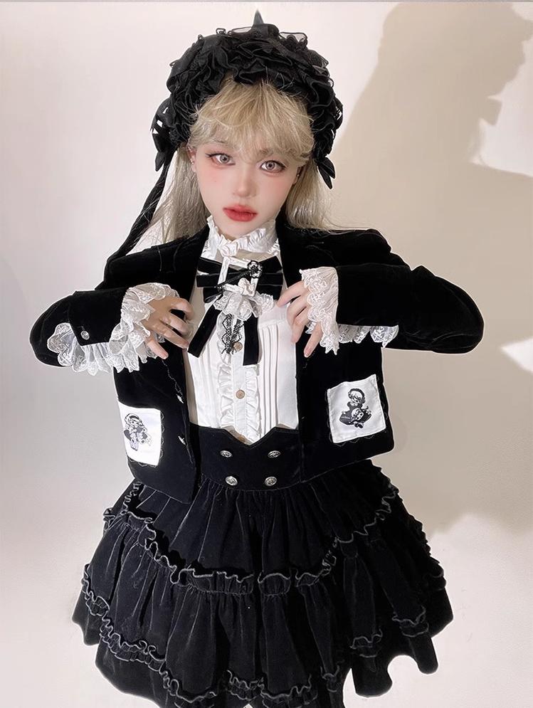 CastleToo - Erosion Heart F-Type - Ouji Lolita Suit Black Velvet Shorts and Skirt