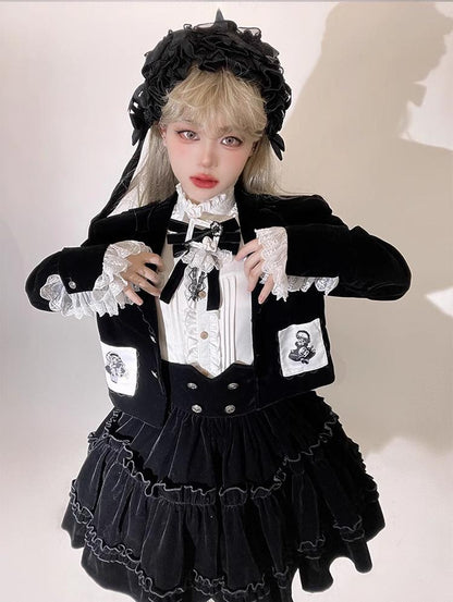 CastleToo - Erosion Heart F-Type - Ouji Lolita Suit Black Velvet Shorts and Skirt