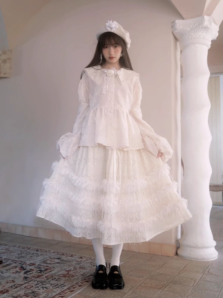 Loose Vintage Lace Bubble Long Sleeve Shirt【s0000004901】