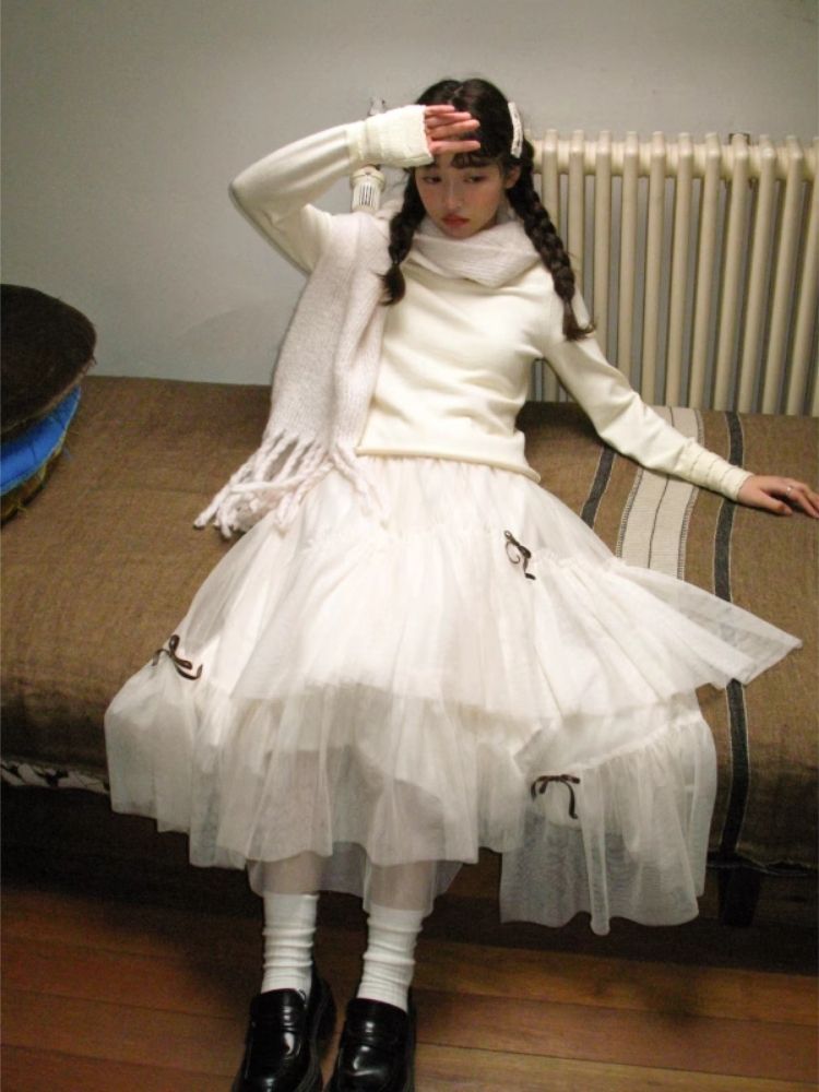 Bow Mesh Half Skirt【s0000005876】