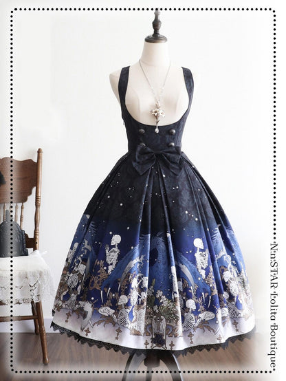 Nn Star - Dragonbone Lily - Dragon Skeleton Print Gothic Lolita Bust-supporting JSK and BNT