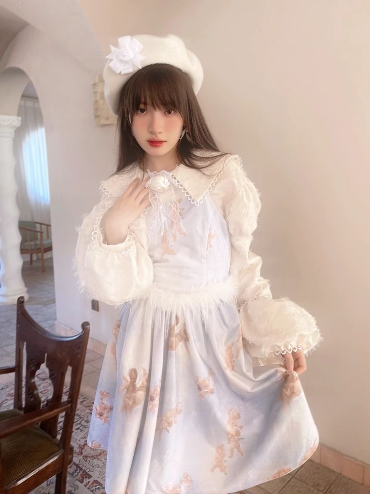 Loose Vintage Lace Bubble Long Sleeve Shirt【s0000004901】