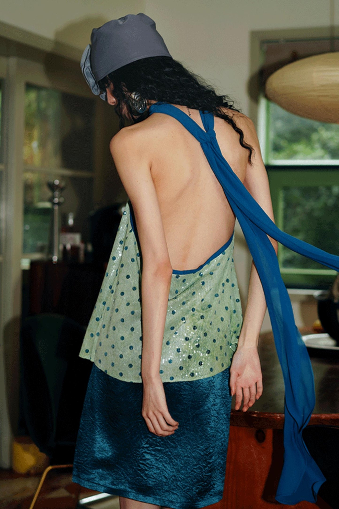 Sequin Dot Backless Resort Skirt Set-Up