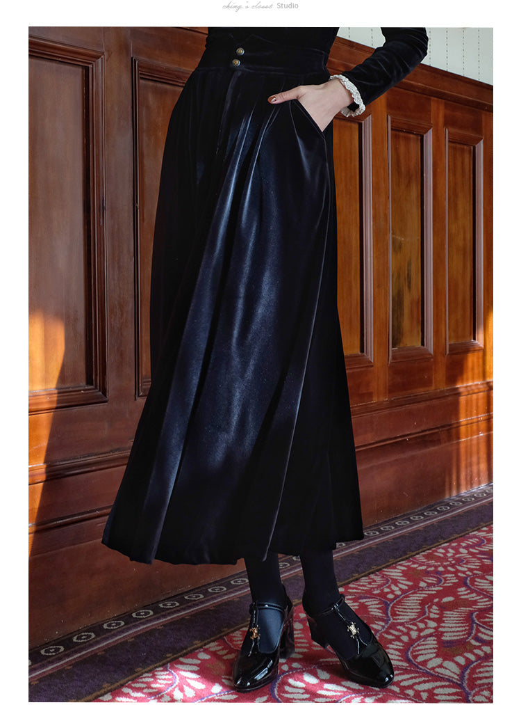 black lady velvet long skirt