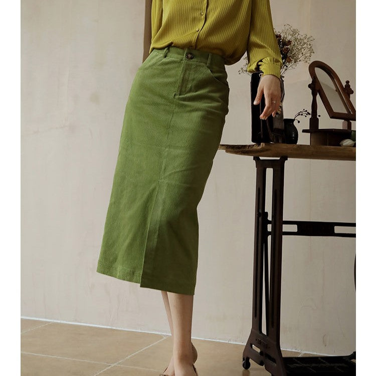 Western green retro straight skirt