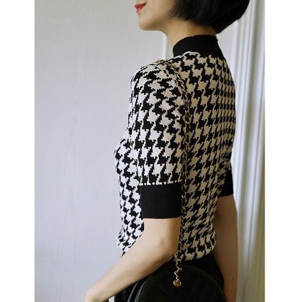 houndstooth vintage turtle knit