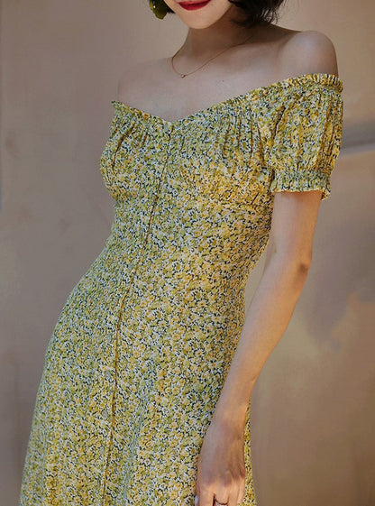 Yellow green bouquet french dress