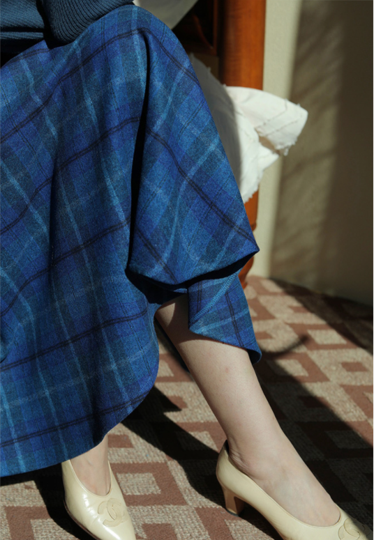 Blue Indigo Checkered Umbrella Skirt