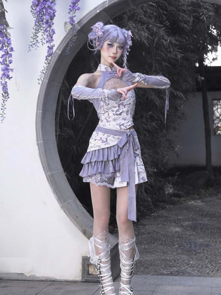 Dragon Pattern Buckle Halter Neck China Dress【s0000009042】