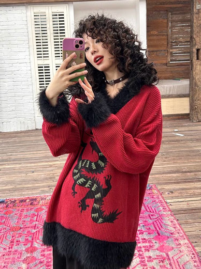 Loose Dragon Print Sweater【s0000005124】