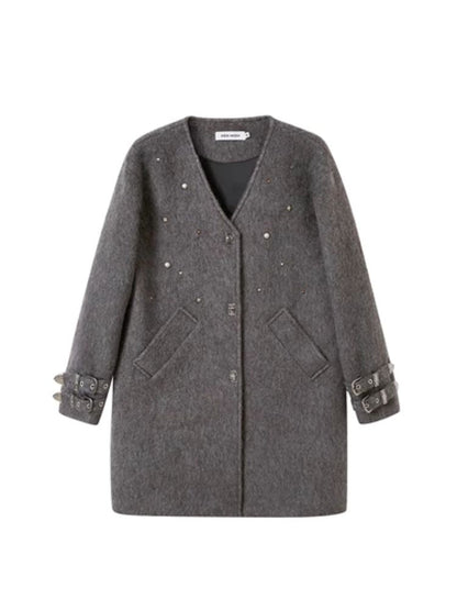 Rivets sheep wool tweed coat【s0000004889】