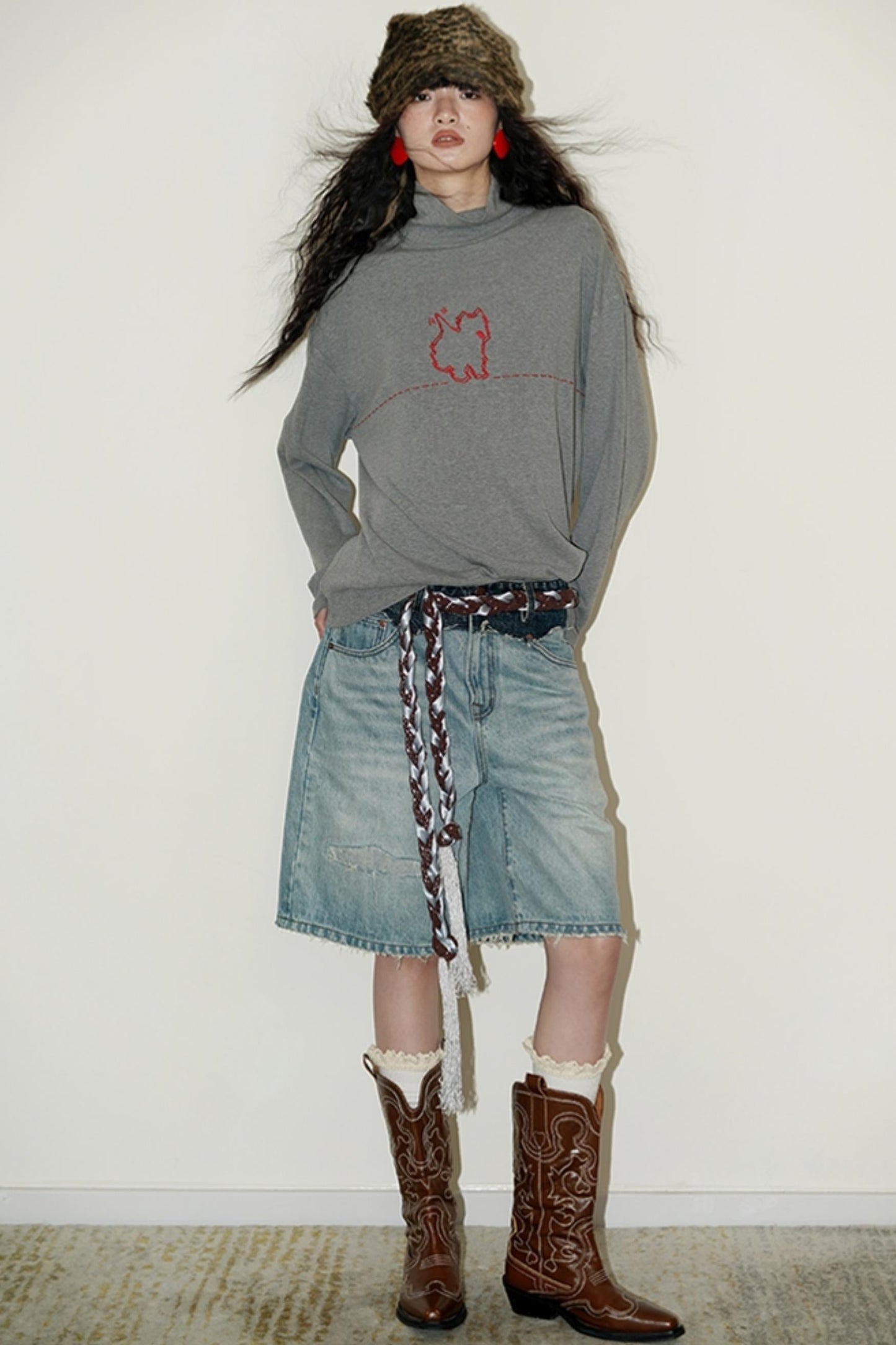 Casual Puppy Design Crewneck Top