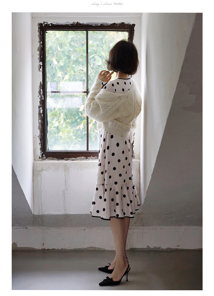 black polka dot fishtail dress