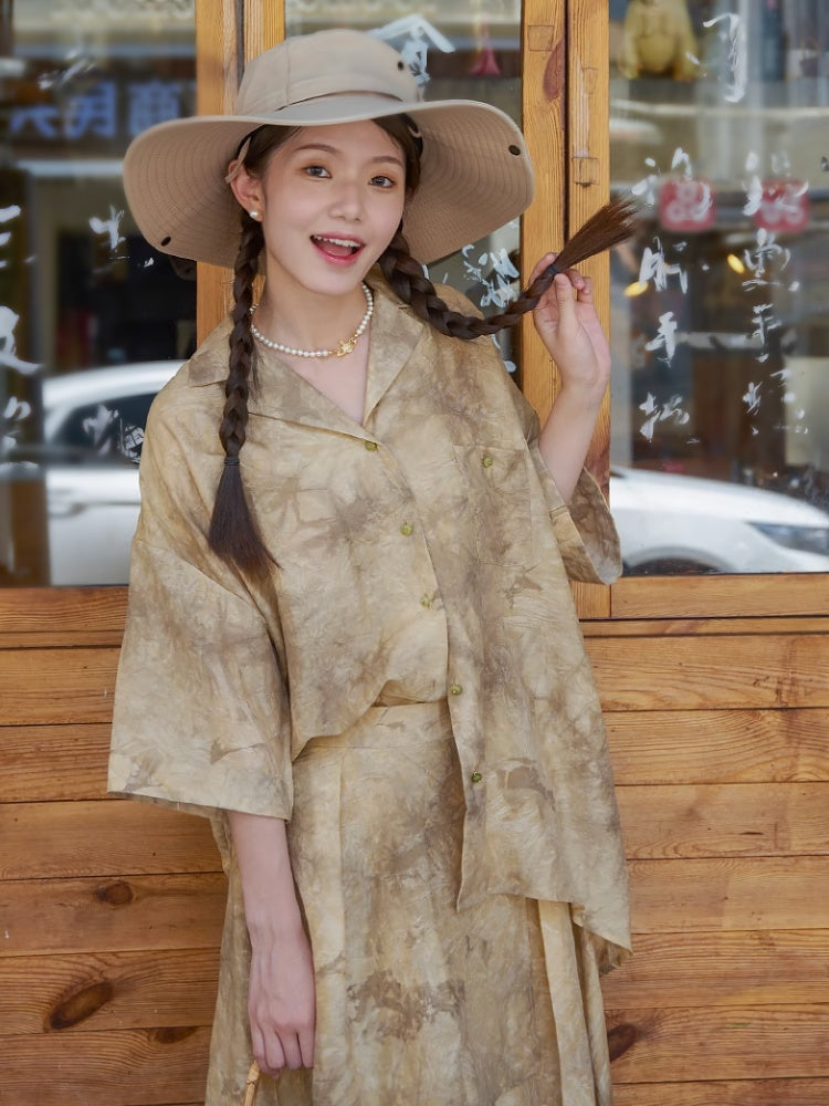 Jacquard Retro Chinese Style Loose Shirt & Pants Skirt Set Up【s0000002978】
