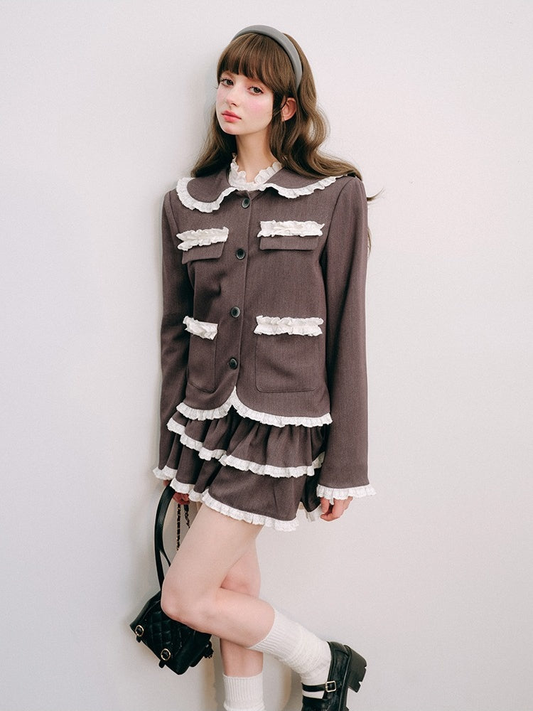 Lace Stitch College Taste Jacket ＆ Puffy Mini Skirt【s0000003853】