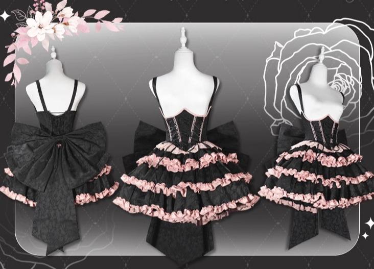 OCELOT - Blackberry Love Song - Black Pink Lolita Skirt Lolita Cake Skirt
