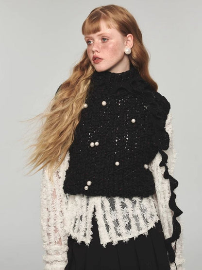 Turtleneck beaded sleeveless vest【s0000004157】