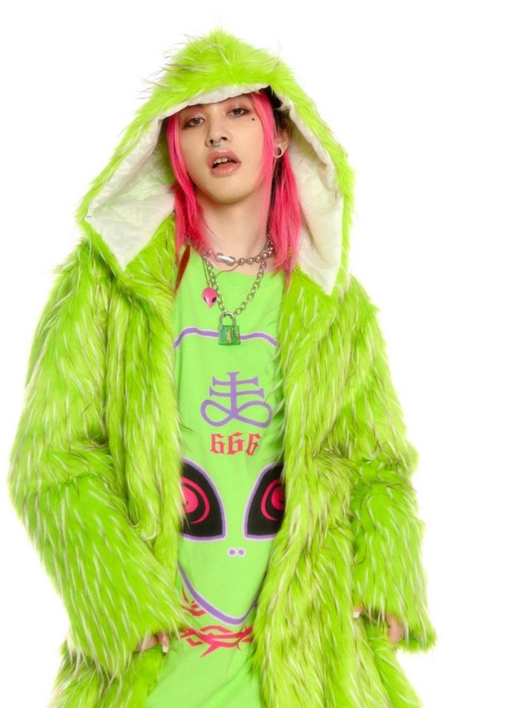 Fruit green hooded long coat and hat【s0000004456】