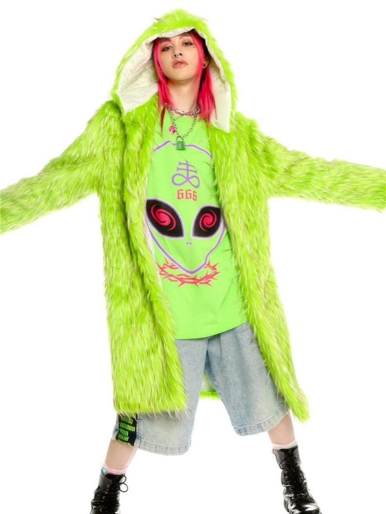 Fruit green hooded long coat and hat【s0000004456】