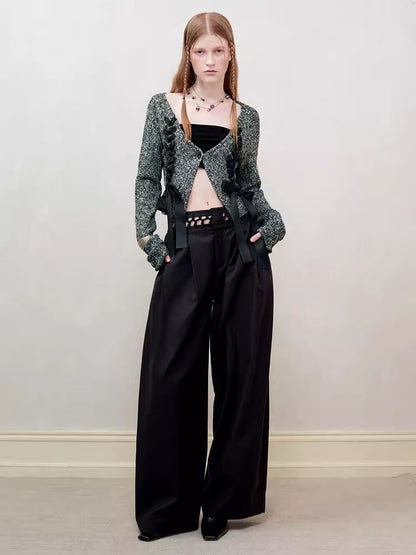 V-Neck Drawstring Knit Cardigan Jacket【s0000008182】