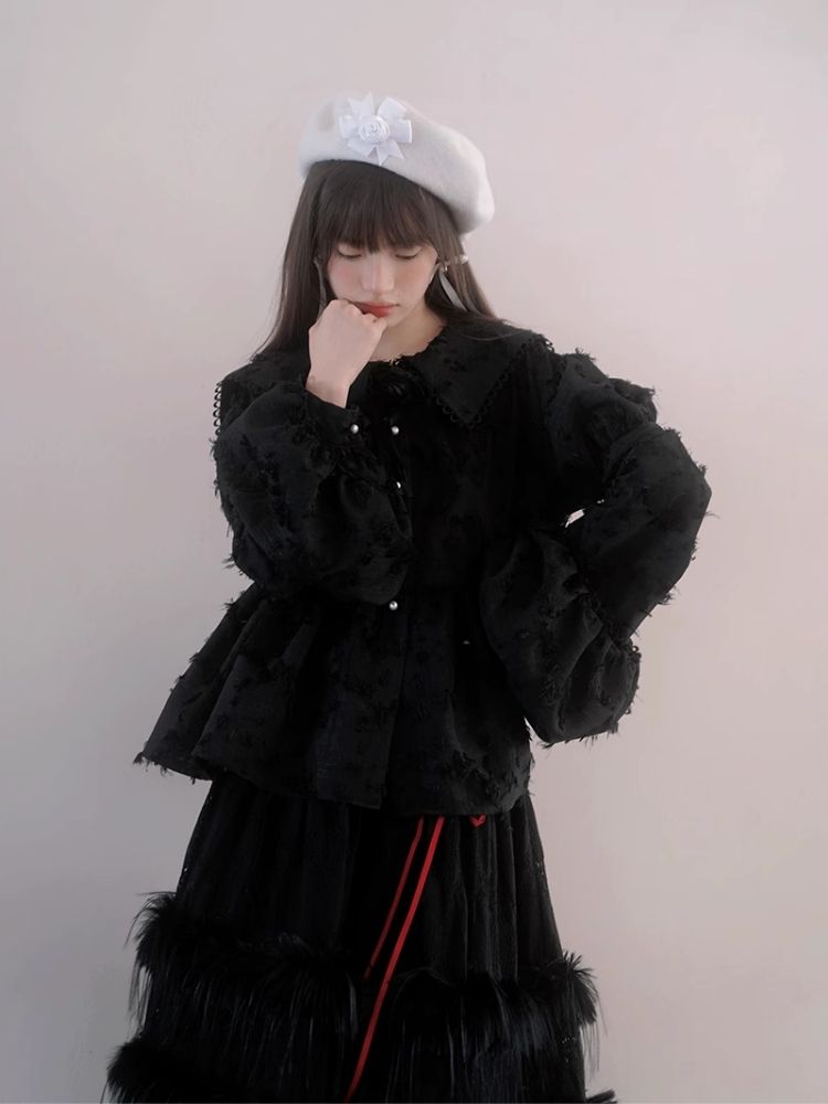 Loose Vintage Lace Bubble Long Sleeve Shirt【s0000004901】