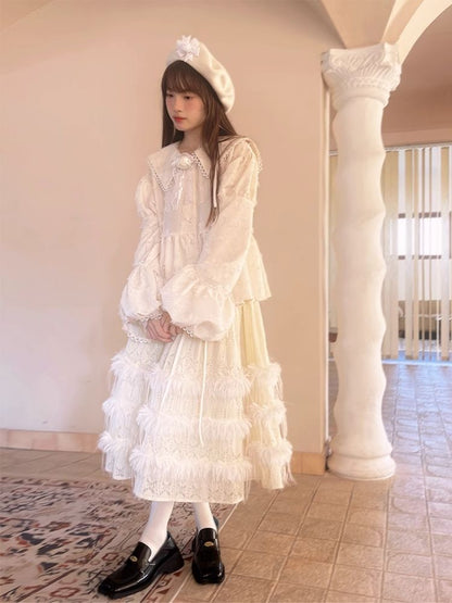 Loose Vintage Lace Bubble Long Sleeve Shirt【s0000004901】