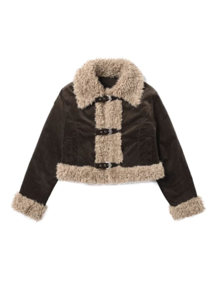 Corduroy fur patchwork jacket【s0000005742】