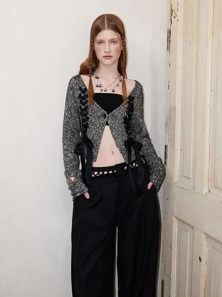 V-Neck Drawstring Knit Cardigan Jacket【s0000008182】