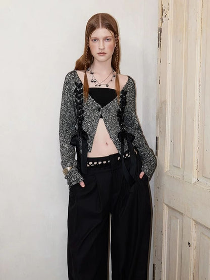 V-Neck Drawstring Knit Cardigan Jacket【s0000008182】