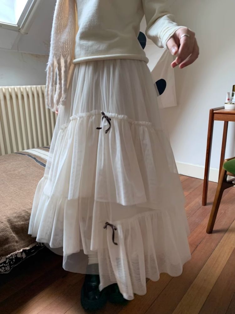 Bow Mesh Half Skirt【s0000005876】