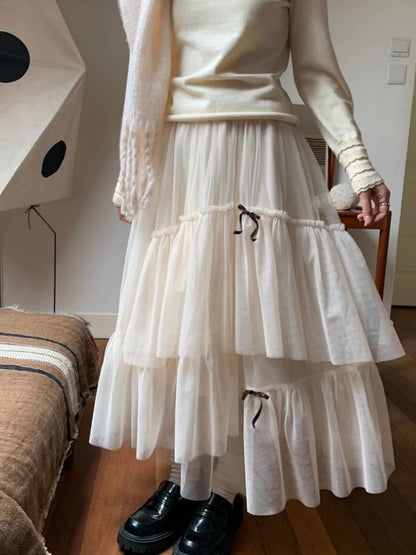 Bow Mesh Half Skirt【s0000005876】