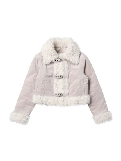 Corduroy fur patchwork jacket【s0000005742】