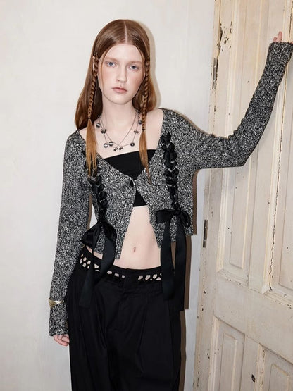 V-Neck Drawstring Knit Cardigan Jacket【s0000008182】