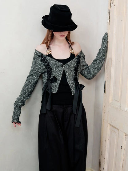 V-Neck Drawstring Knit Cardigan Jacket【s0000008182】