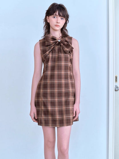 Neckline bow sleeveless dress【s0000007058】