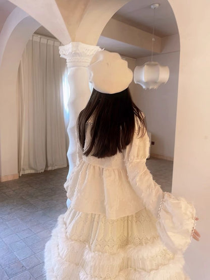 Loose Vintage Lace Bubble Long Sleeve Shirt【s0000004901】