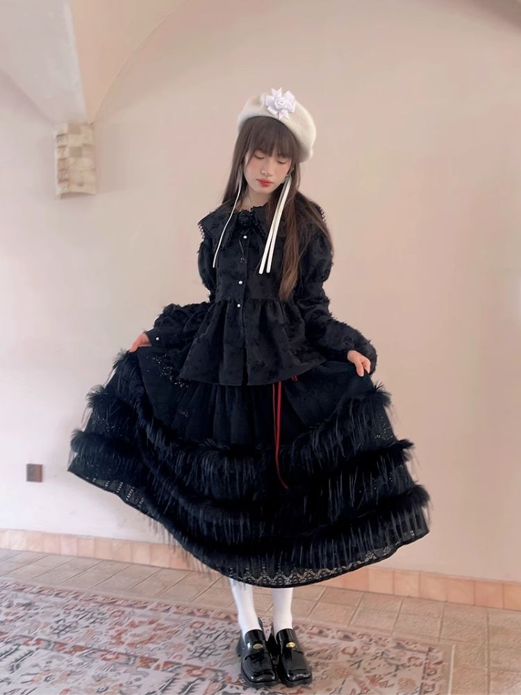 Loose Vintage Lace Bubble Long Sleeve Shirt【s0000004901】