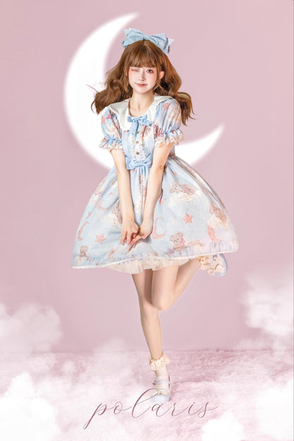 Polaris Lolita - Starry Wish Bear 2.0 - Kawaii Lolita OP Dress with Short Puffy Sleeves