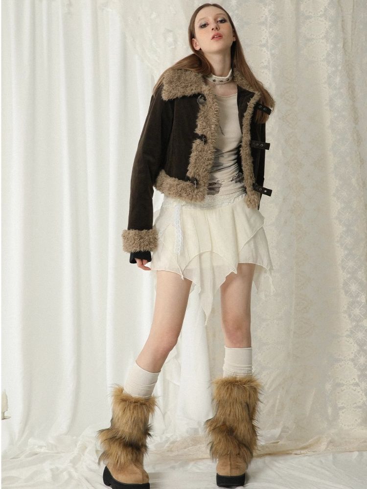 Corduroy fur patchwork jacket【s0000005742】