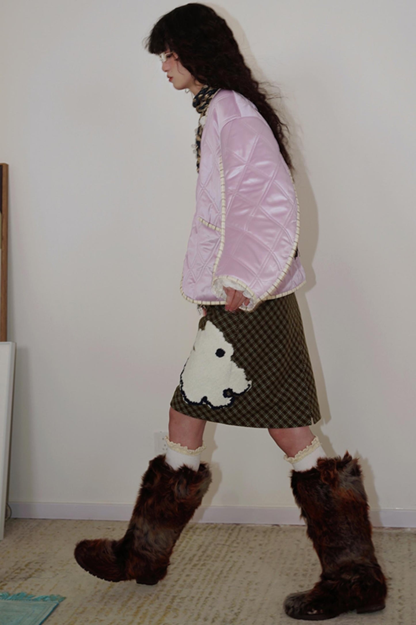 Vintage Plaid Embroidered Wool Halter Skirt